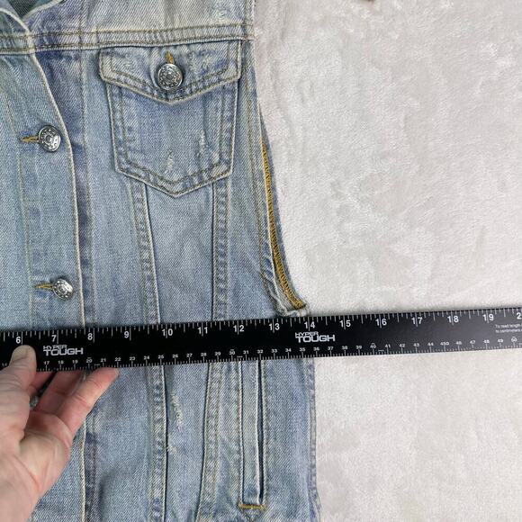 Brandy Melville Jean Vest Button-Up Collared Cotton Light Wash Denim Blue Size S - Picture 9 of 16
